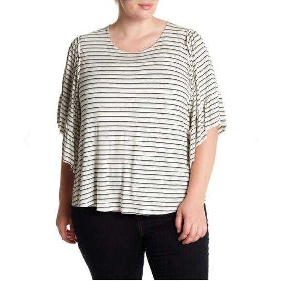 Bobeau Plus Size Stripe Flounce Sleeve Tee  NEW - Picture 1 of 6